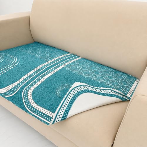 Image of Homerz Premium Chenille Fabric Sofa Cover | Soft, Durable & Dustproof | Decorative Couch Cover (Ghoomar Teal, 2 Seater, Only Seat Cover)