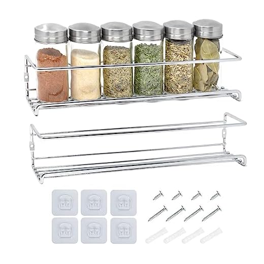 Joejis Kruidenrek voor wandmontage, metaal, 2 stuks, keukenplank, keukenrek, eenvoudig te installeren, wandplank keuken