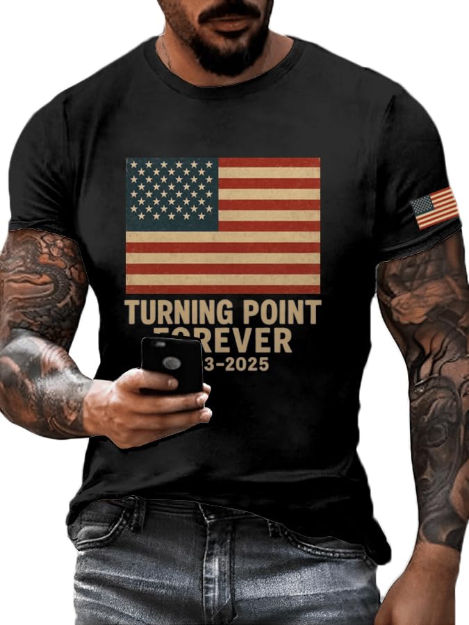 Men's Turning Point Forever 1993 Print Round Neck T-Shirt America Flag Tee