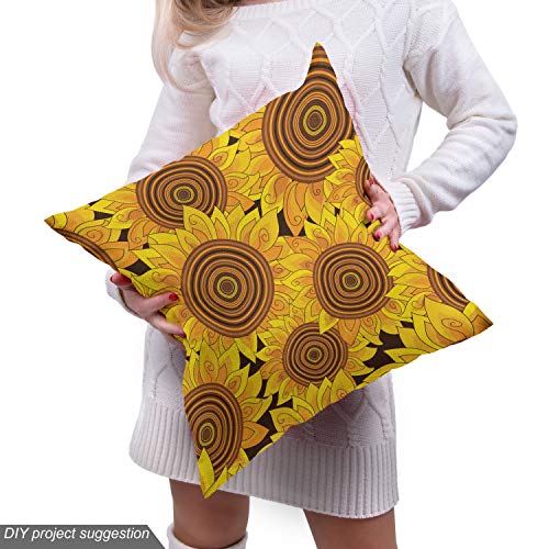 Image of Lunarable Sunflower Fabric by The Yard, Flowers Garden Meadow Idyllic Harvest Theme Autumn Pattern, Decorative Fabric for Upholstery and Home Accents, 3 Yards, Yellow Marigold