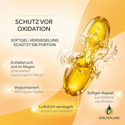 Kräuterland Schwarzkümmelöl Kapseln 420 Stück, hochdosiert (1000mg pro Tagesdosis), 100% Nigella Sativa, Omega Fettsäuren, ohne Zusatzstoffe, hoher Thymochinon, Deutsche Premium Qualität