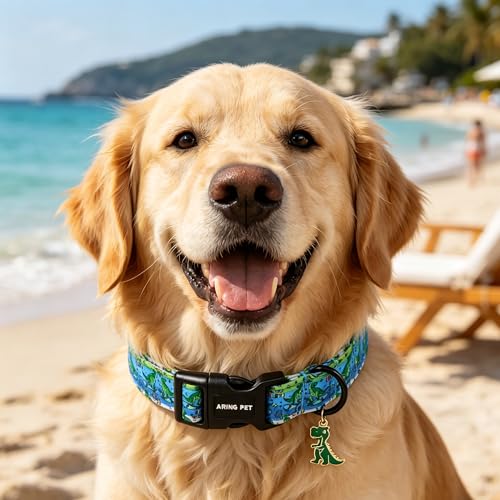 Image of ARING PET Boy Dog Collar for Puppy Small Medium Large Dog-Green Dinosaur L