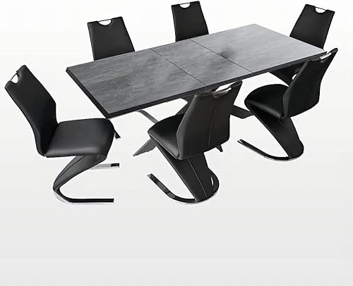 HIPIHOM Mesa moderna de comedor de cocina MDF y sillas de poliuretano para 67 piezas mesa de extensión de mariposa media y sillas de comedor de