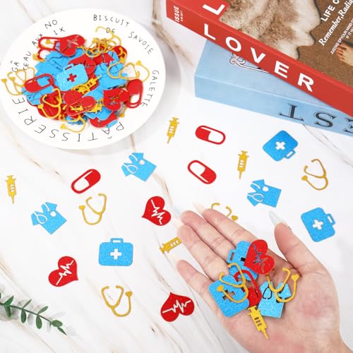 Image of Whaline 300 Pcs Nurse Table Confetti Yellow Red Blue Glitter Paper Confetti Table Centerpieces for Doctor Graduation Party Decoration