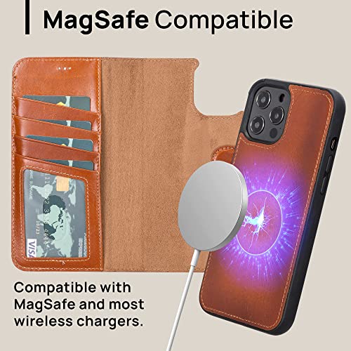 Oxa Leather Iphone 12 Pro Max Case Wallet, Leather Case With Card Slot, Rfid Blocking, Full Grain Folio Flip Cover, Kickstand, Detachable Leather Wallet Case Compatible With Magsafe Rustic #TOP3