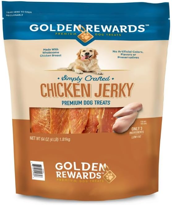 Golden Rewards Chicken Flavor Premium Dry Jerky Treats for All Dogs, 64 oz