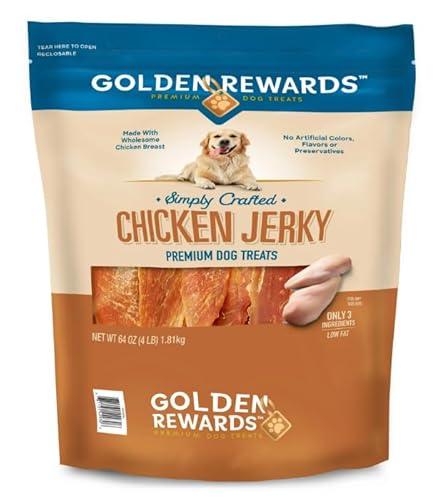 Golden Rewards Chicken Flavor Premium Dry Jerky Treats for All Dogs, 64 oz