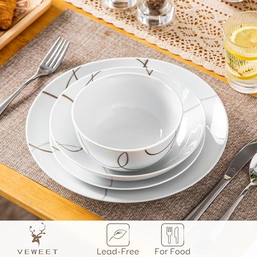VEWEET-24-Pieces-Dinnerware-Sets-for-6-Porcelain-Plates-and-Bowls-Set-with-Brown-Lines-Classic-Dishes-Set-Dining-Ware-for-Dinner-Microwave-and-Dishwasher-Safe-Series-NIKITA VEWEET 24 Pieces Dinnerware Sets for 6 Porcelain Plates and Bowls Set with Brown Lines Classic Dishes Set Dining Ware for Dinner Microwave and Dishwasher Safe Series NIKITA