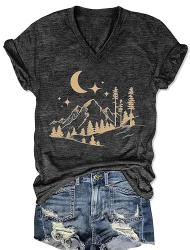Hiking Mountain T-Shirts for Women V-Neck Camping...