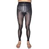Men's Sexy 8D Oil Shiny Pantyhose with Sheath Nylon Sheer Stockings Silky Footless Tights