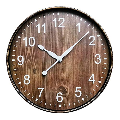 ufengke Reloj de Pared Grano de Madera Marrón Reloj Quartz Vintage Antiguo Pare Comedor Cocina Salon, Diámetro 30cm