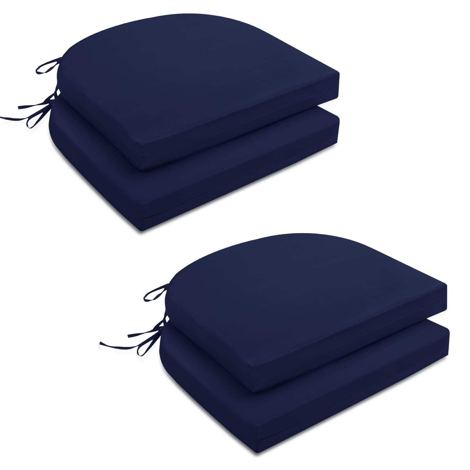 HARBOREST Indoor/Outdoor Chair Cushions Set of 4 Waterproof,Round Corner Outdoor Cushions for Patio Furniture - Patio Chair Cushions with Ties,17"x16"x2",Dark Blue