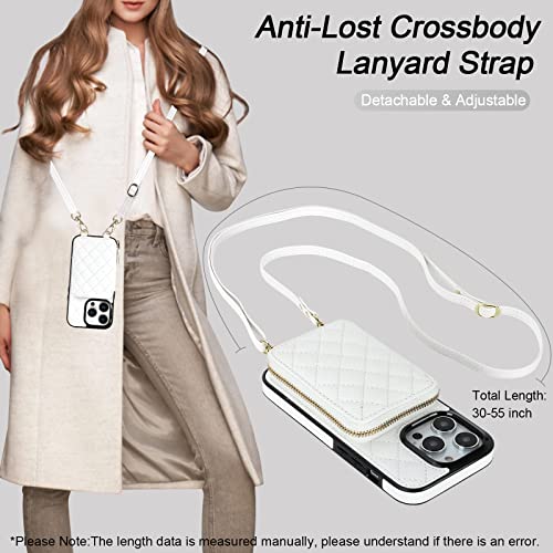 Bocasal Crossbody Wallet Case For Iphone 14 Pro, Rfid Blocking Pu Leather Zipper Handbag Purse Flip Cover, Kickstand Folio Case With Card Slots Holder Wrist Strap Lanyard 5G 6.1 Inch (White) #TOP5