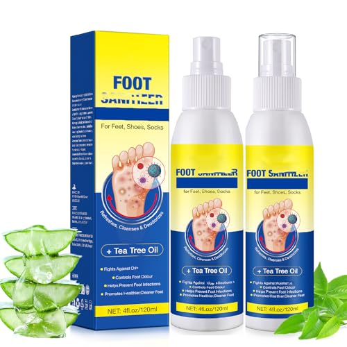 2PCS Athletes Foot Spray 120ml - Fast Acting Athletes Foot Treatmant with Tea Tree Oil - Shoe Deodoriser & Odor Control - 98 Percent Natural Formula for Smelly Feet Relief for Men and Women