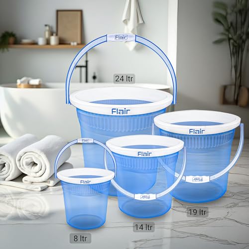 Image of FLAIR Estella Crystal 8 LTR T.Blue Set of 2 I Plastic Bathroom Bucket | Strong and Durable Water Storage Bucket | Sturdy and Easy Grip Handle | Ideal for Bathing and Everyday Use
