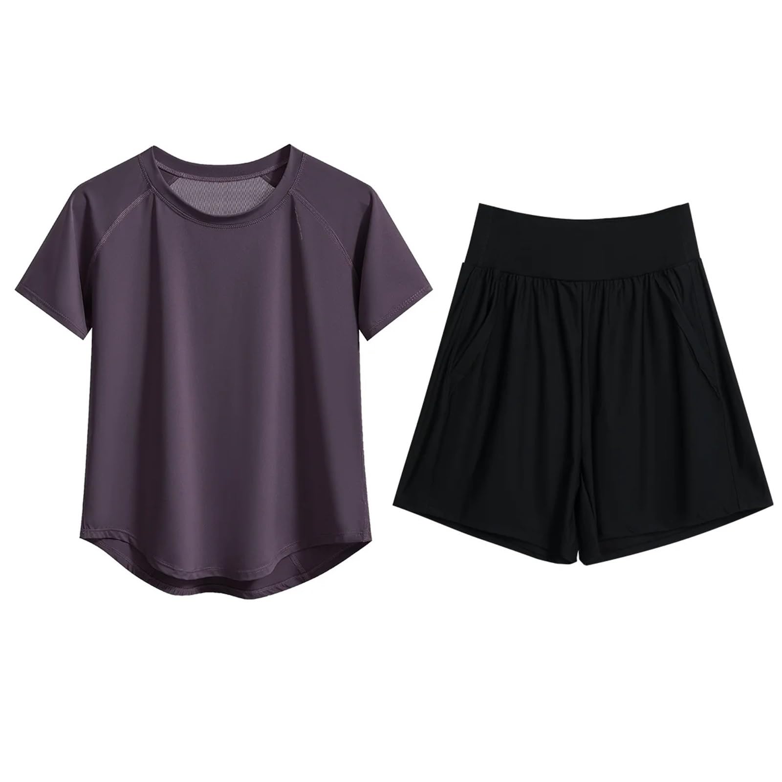 Donna Set di Abbigliamento Yoga Set da yoga estivo donna, tuta ampia ad asciugatura rapida, manica corta, palestra, top, pantaloncini sportivi, abiti