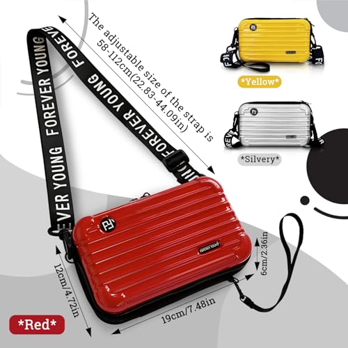 Image of Mini Suitcase Crossbody Bag, Plastic Mini Suitcase Bag Suitcase Purses Stylish Suitcase Cosmetic Bag with 2 Straps