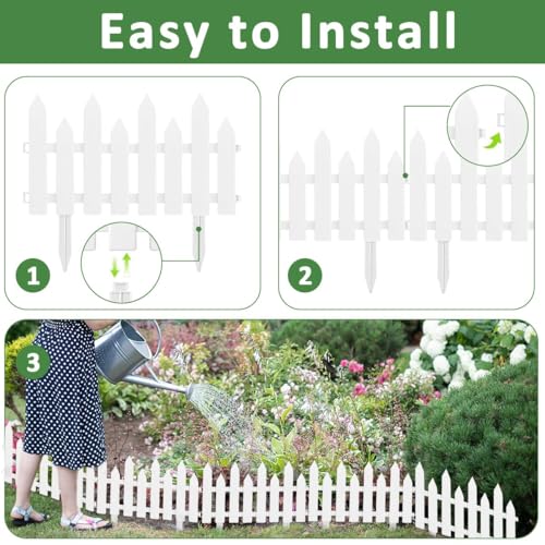 Image of HASTHIP Outdoor Garden Fence Border - Garden Edging Fence Decorative - White Picket Panels Resistant PVC Decorative Flower Bed Fencing for Pathway,Yard,Lawn (8 Pcs)