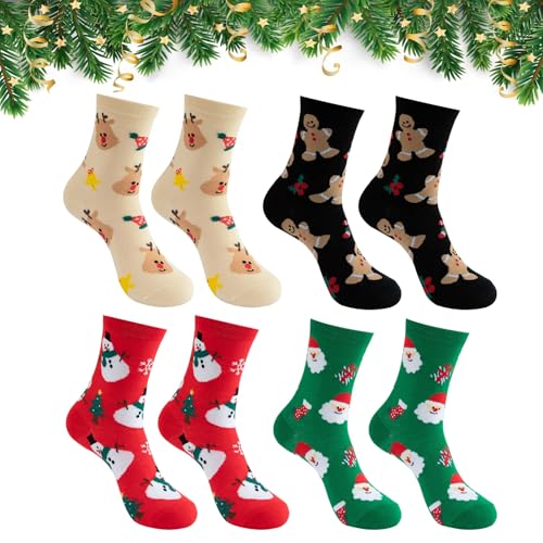 Axingqiwu 4 Pares Calcetines Navideños para Mujer y Hombre Calcetines Navidad Regalos Calcetine Divertidos