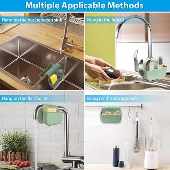 Sponge Silicone Holder for Kitchen Sink, Sponges Holder Over Faucet, Hanging Kitchen Sink Organizer Accessories Rack Basket (Green)