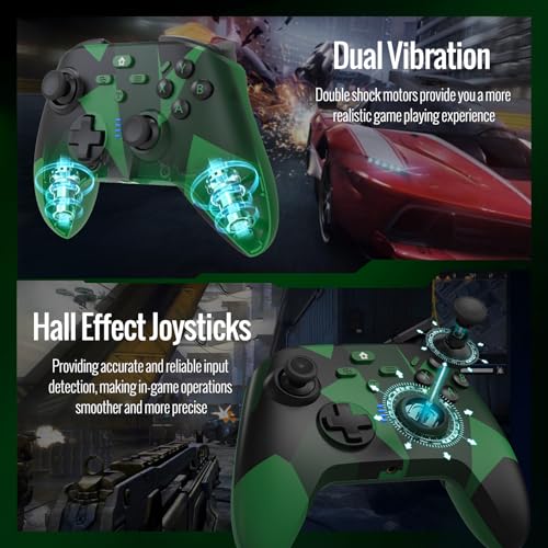 Image of BETMI Wireless Controller Compatible with Xbox|PC, Built-in Audio Jack | Built-in Audio Jack /Macro /Turbo /Hall Effect Joysticks /2.4GHz Dongle, Compatible with Xbox One, Series X /S (Green /Black)