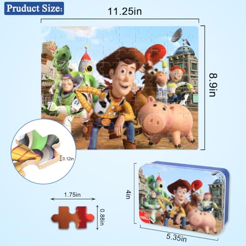 Rompecabezas de 100 piezas para niños de 4 a 8 años, juguetes educativos con caja de lata portátil, tema navideño miniatura 2