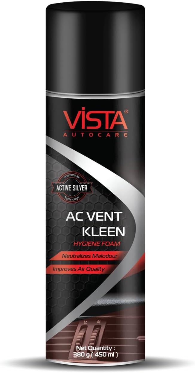 - Vista Auto Care AC Vent Kleen Hygiene Foam (380g) | Powerful Cleaner & Deodorizer for Car Air Conditioning Systems | Includes Long Nozzle Pipe for Effective Cleaning