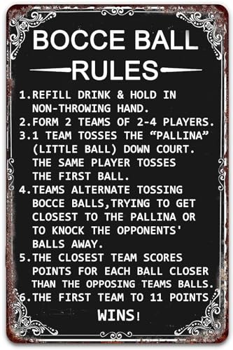 Bocce Ball Rules Funny Tin Sign Metal Signs Scoring Rules Men Poster Home Cafe Garage Man Cave Bar Farm Decor 8x12 Inch