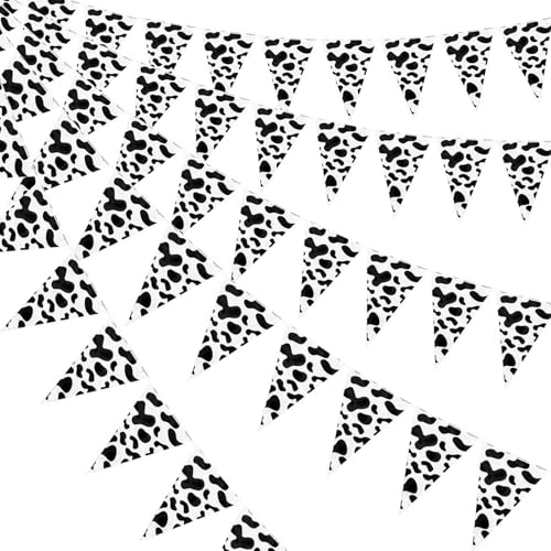 Volumoon Banderines con Estampado de Vaca de 8 m, Banderines con Estampado de Vaca, Banderines de Vaca de Diseño único, Pancarta de Fiesta de Vaca Decoración de Fiesta de e Vaquero Occidental