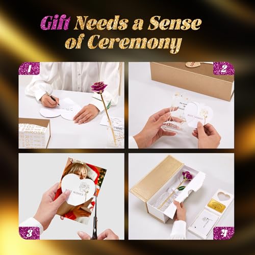 Image of Mikasol Gold Dipped 24K Forever Preserved Rose, 1 Pack Infinity Flower Decor Hand Dipped Romantic Gift for Women in Her Wife Girlfriend Birthday Anniversary Valentines Mothers Day Christmas(Purple)
