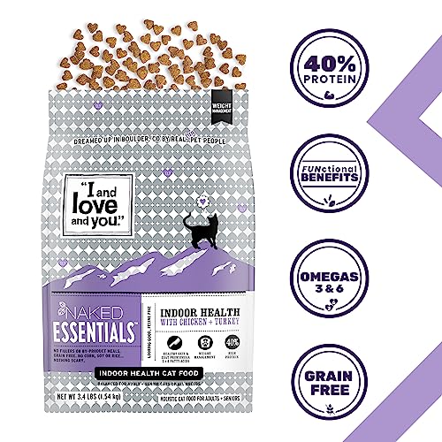 Image of I and love and you Naked Essentials Dry Cat Food - Chicken + Turkey for Indoor Health - Grain Free, Real Meat, No Fillers, 3.4lb Bag