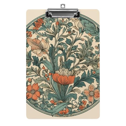 Porte-bloc portable A4 en acrylique vert floral pour document de bureau et écriture