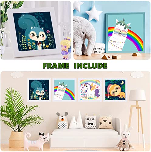 4 Pack Framed Paint By Numbers For Kids Ages 4-8-12,Easy Acrylic Paint By Number For Kids On Canvas Framed,Animal Kids Paint By Number(8X8In) #TOP3