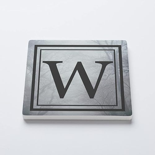 Miniatura 2 de W - Letra del alfabeto de árbol gótico, decoración del hogar Joyride, posavasos de cerámica individual, posavasos cuadrado individual de 4 pulgadas,