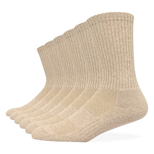 HaloYIYI Men's Moisture Control Cushioned Crew Socks with Arch Compression for Athletic, 6 Pairs (as1, numeric, numeric_8, numeric_13, regular, regular, 6 Beige)