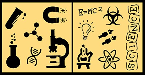 Auto Vynamics - STENCIL-SCIENCESET01-20 - Detailed Science & Equipment Stencil Set - Featuring Microscope, Magnet, DNA Helix, More! - 20-by-20-inch Sheet - (2) Piece Kit - Pair of Sheets