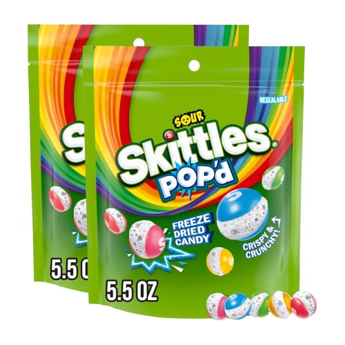 SKITTLES POP'd Sour Freeze Dried Candy Assortment, 5.5 Oz Resealable Bag, (Pack of 2)