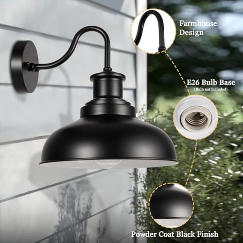 Image of Outdoor Barn Lights Outdoor Wall Sconces Farmhouse Exterior Wall Mount Light Vintage Outside Wall Lighting Fixture Industrial Black White Lanterns for Porch, Entryway, Garage, 2 Pack