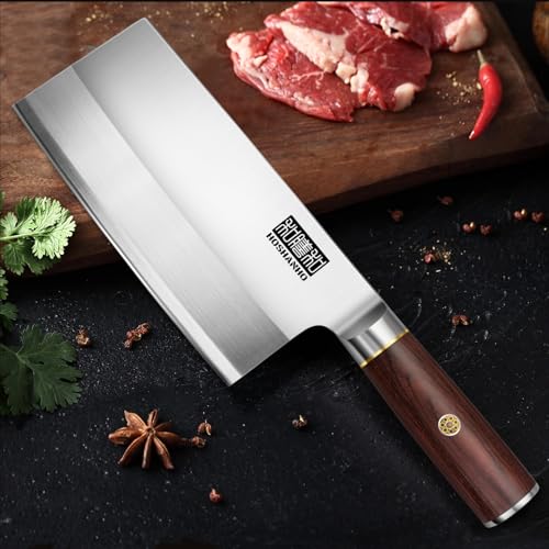 HOSHANHO Ultra Sharp Cleaver Knife 7 inch, Powder Steel and High Carbon Steel Chinese Cleaver Butcher Knife with Wooden Handle, Meat Cleaver for Home and Restaurant - Image 6