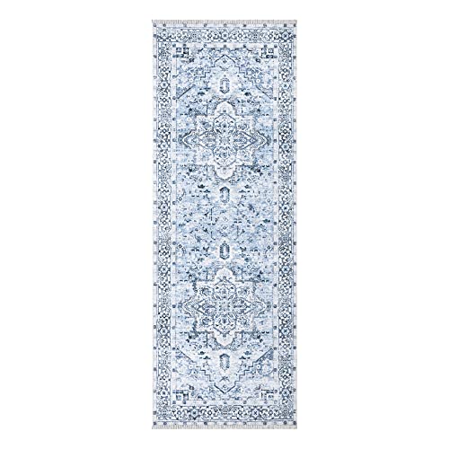 Bloom Rugs Caria Washable Non-Slip 12 Ft Runner - Blue Traditional Persian Runner For Entryway, Hallway, Bathroom, And Kitchen - Exact Size: 2'6" X 12' #TOP1