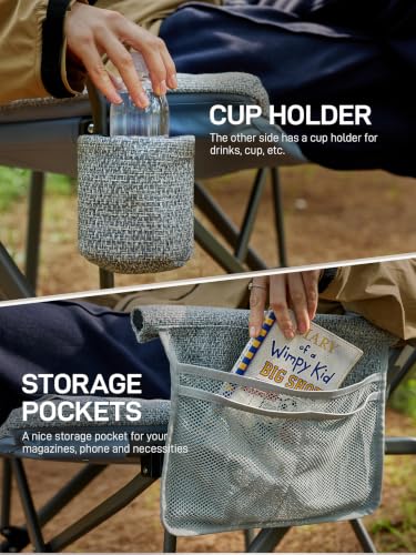 Image of EVER ADVANCED Padded Oversized Folding Camping Chair for Adults, Heavy Duty Lawn Chair with Side Pockets, Portable Collapsible Quad Chair for Outside, Support Up to 500lbs, Light Blue