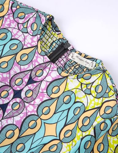 Image of Women's African Ruffle Long Sleeve Dress Ankara Print Maxi Dresses