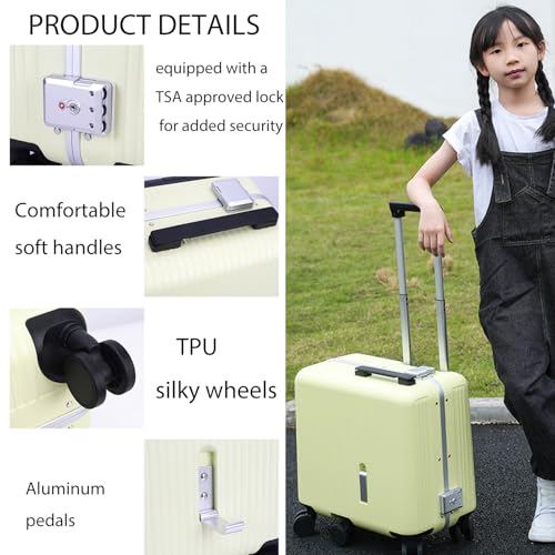 Ride On Luggage for Kids, 20" Ride on Luggage with Seat for Kids, Kid's Ride-on Suitcase with Spinner Wheels, Carry On Trolley Suitcase with TSA Password Lock for Boys Girls (Pink)4