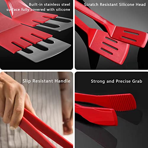 Silicone Tongs Set 11 Inch For Cooking Silicone Grill Spatula Tongs Silicone Tipped Tongs Barbecue Clamp For Bbq Flipping Fish Fried Steak Clamp Red Kitchen Gadgets #TOP4
