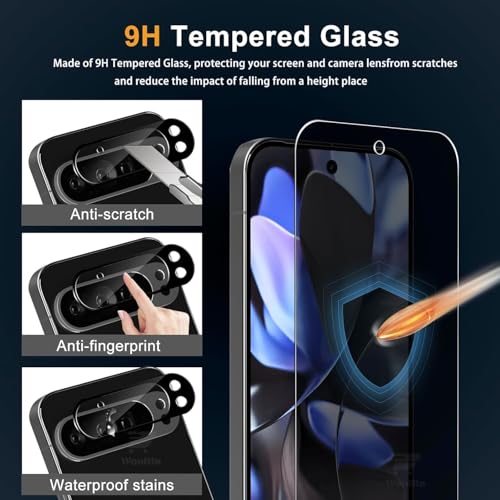 Image of WonRia [2+2 Pack - Privacy Tempered Guard for Pixel 9 Pro 5G [FingerPrint Unlock] with 3D Camera Lens Protector Screen Guard Protector | Anti-Spy - Installation Kit