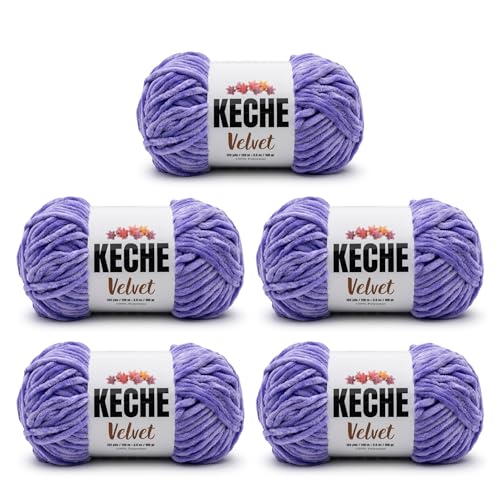 Image of Keche Velvet Yarn for Crocheting, Soft Chenille Bulky Baby Blanket Amigurumi Yarn 100 gr (132 yds) 5 Skeins - Lavender