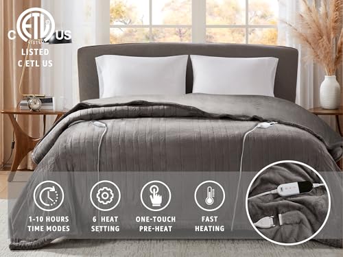 Degrees of Comfort California King Electric Blanket with Dual Controls, Large Fleece Heated Blanket for Bed,Auto Shut Off, Machine Washable -Grey, 100Wx94L - Thumbnail 7