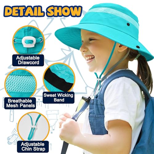 Image of Outdoor Kids Sun Hat for Boys Girls Wide Brim Mesh Bucket Hat UPF 50+ Sun Protection Breathable Summer Fishing Safari Hat