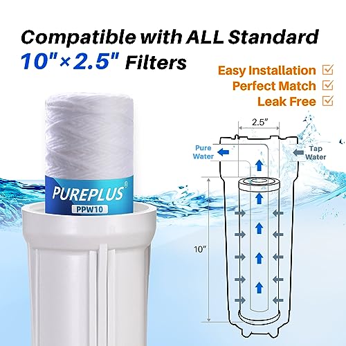 بيور بلس فلتر رواسب 5 ميكرون 10×2.5 انش لمياه الابار، خرطوشة بديلة لنظام التناضح العكسي العالمي 10 انش، WP-5، اكوا بيور AP110، CFS110، كوليجان P5، WFPFC4002، 4 عبوات