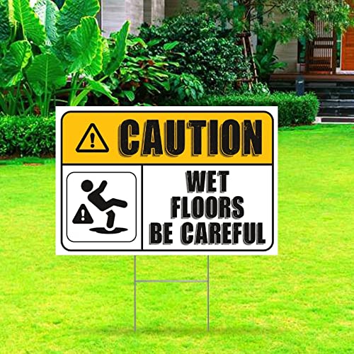 Junelucky Farmhouse Decorative Yard Sign 12X18 Inch Caution Wet Floors Be Careful Waterproof Corrugated Plastic Warning Yard Sign With H-Stakes Decorations For Lawn Garden Yard Home Outdoor #TOP5